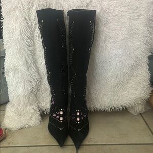 Vero Cuoio Elegant Black and Purple Over the Knee Boots
